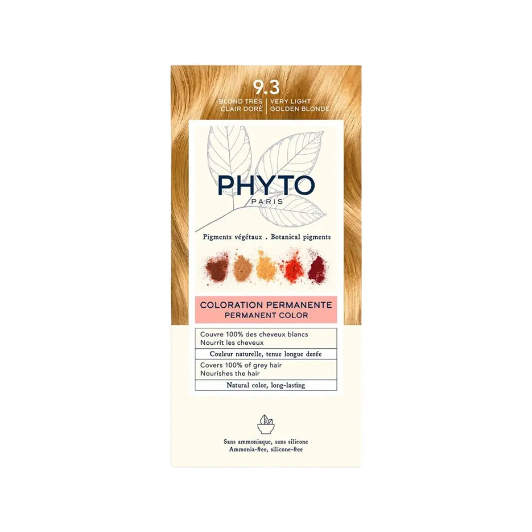 Phyto Permanent Hair Color 9.3 Very Light Golden Blonde | Ammonia-Free Hair Dye | 100% Grey Coverage | Natural Looking Color
