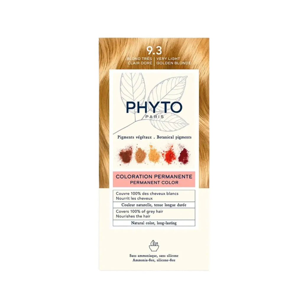 Phyto Permanent Hair Color 9.3 Very Light Golden Blonde | Ammonia-Free Hair Dye | 100% Grey Coverage | Natural Looking Color