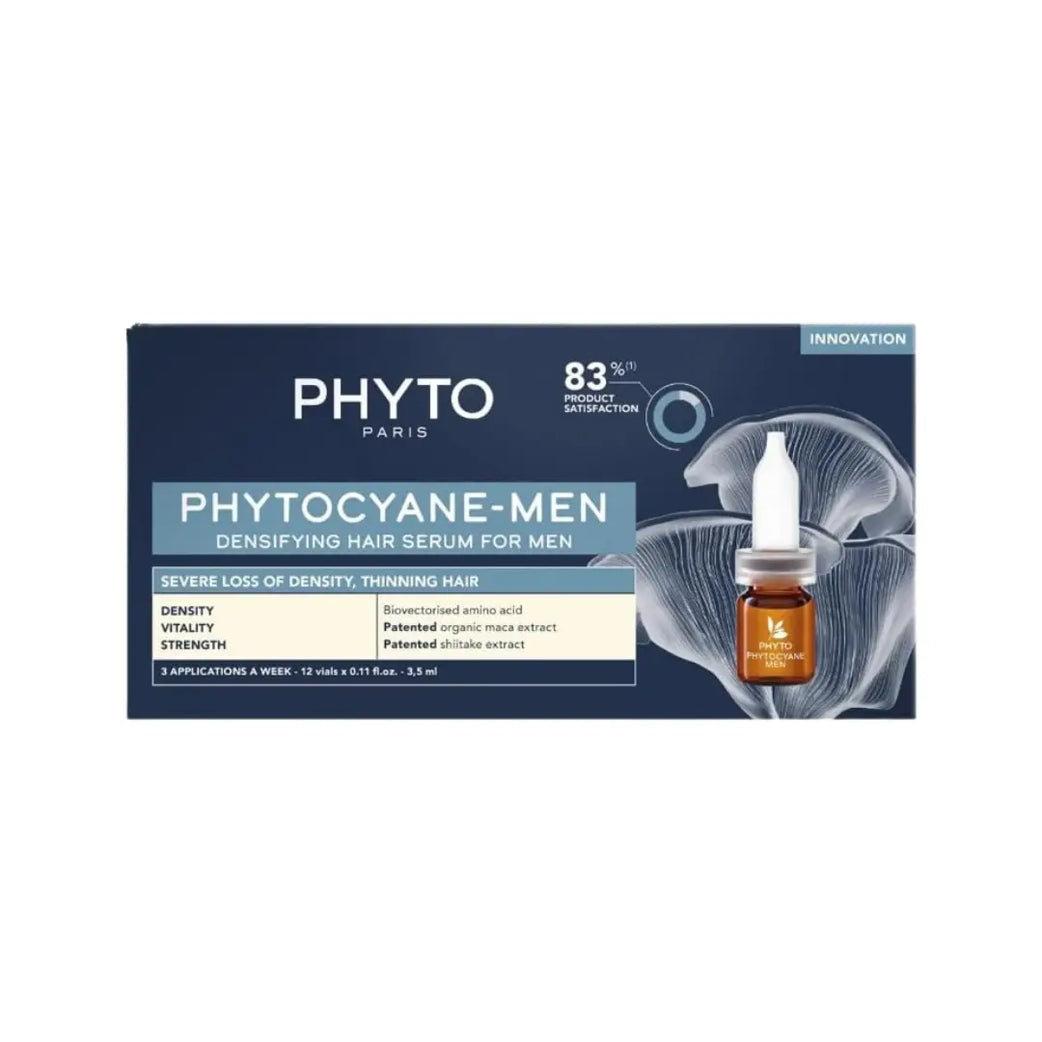 Phyto Phytocyane Densifying Serum for Men 3.5ml x 12 Ampoules – Hair Density Scalp Serum for Thicker-Looking Hair