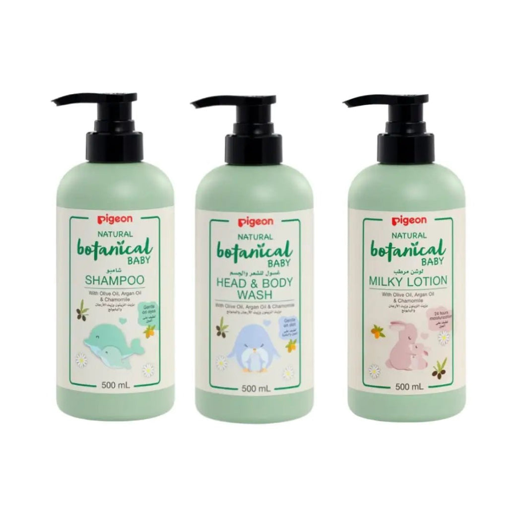 Super Combo Offer : Pigeon Natural Botanical Baby Head & Body Wash + Shampoo + Milk Lotion 500ML