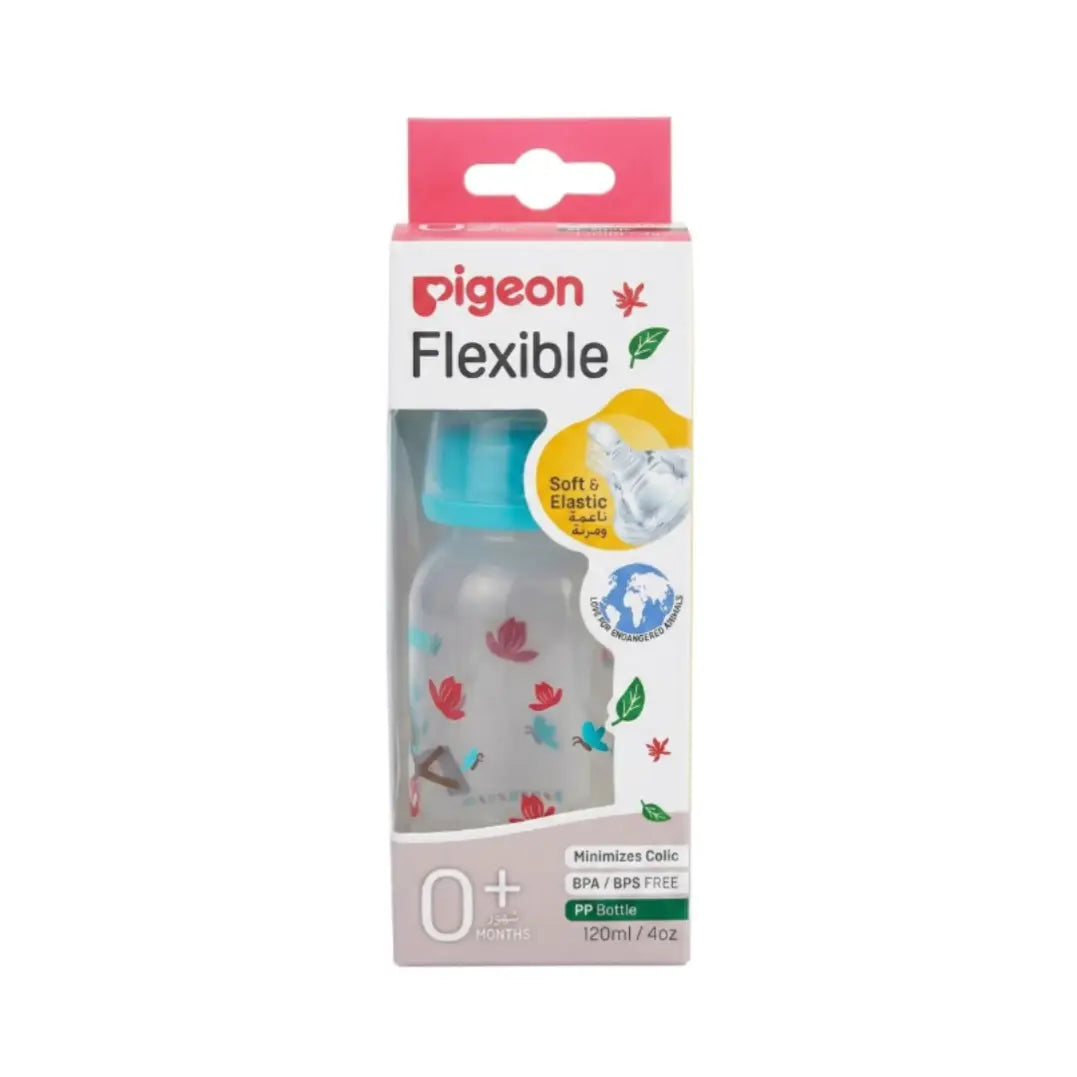 Pigeon Flexible Nursing Bottle 120ml 0+ Months Decorated PA00420 – BPA-Free Baby Bottle with Soft Silicone Nipple