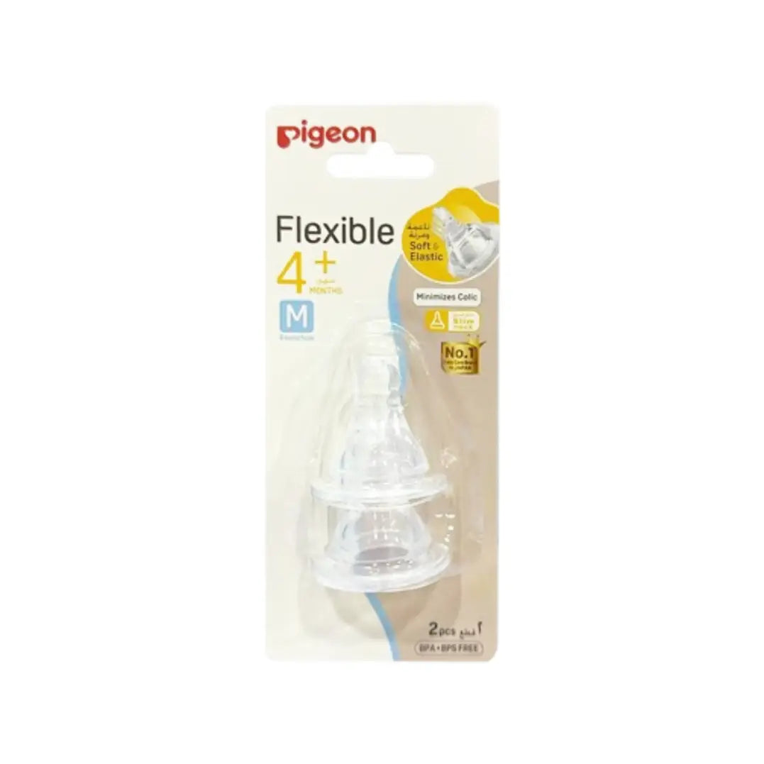 Pigeon Flexible Nipple 4+ Months Round Hole Medium 2pcs 17339 – Soft Silicone Baby Bottle Replacement Teat