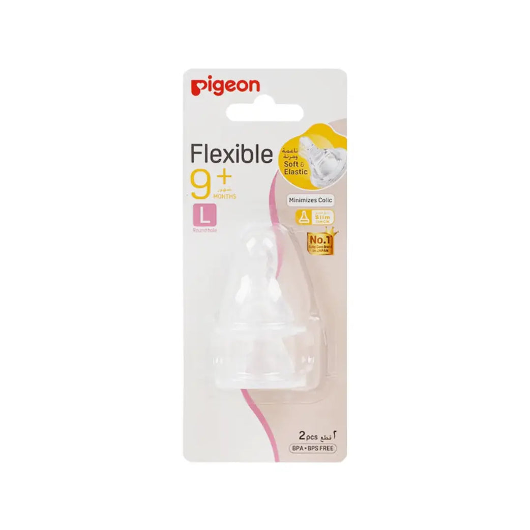 Pigeon Flexible Nipple 9+ Months Round Hole Large 2pcs 17341 – Soft Silicone Baby Bottle Replacement Teat