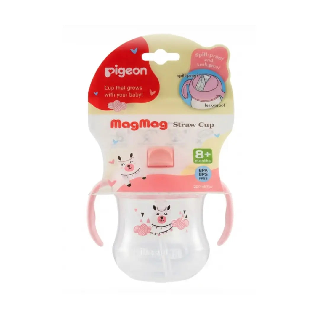 Pigeon MagMag Straw Cup 200ml Pink 8+ Months 26166 – BPA-Free Baby Training Straw Cup