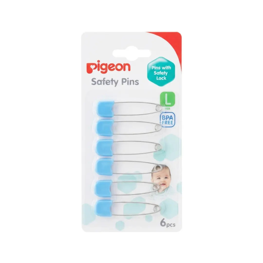 Pigeon Safety Pins Large 6pcs 10881 – Stainless Steel Baby Safety Pins with Secure Lock