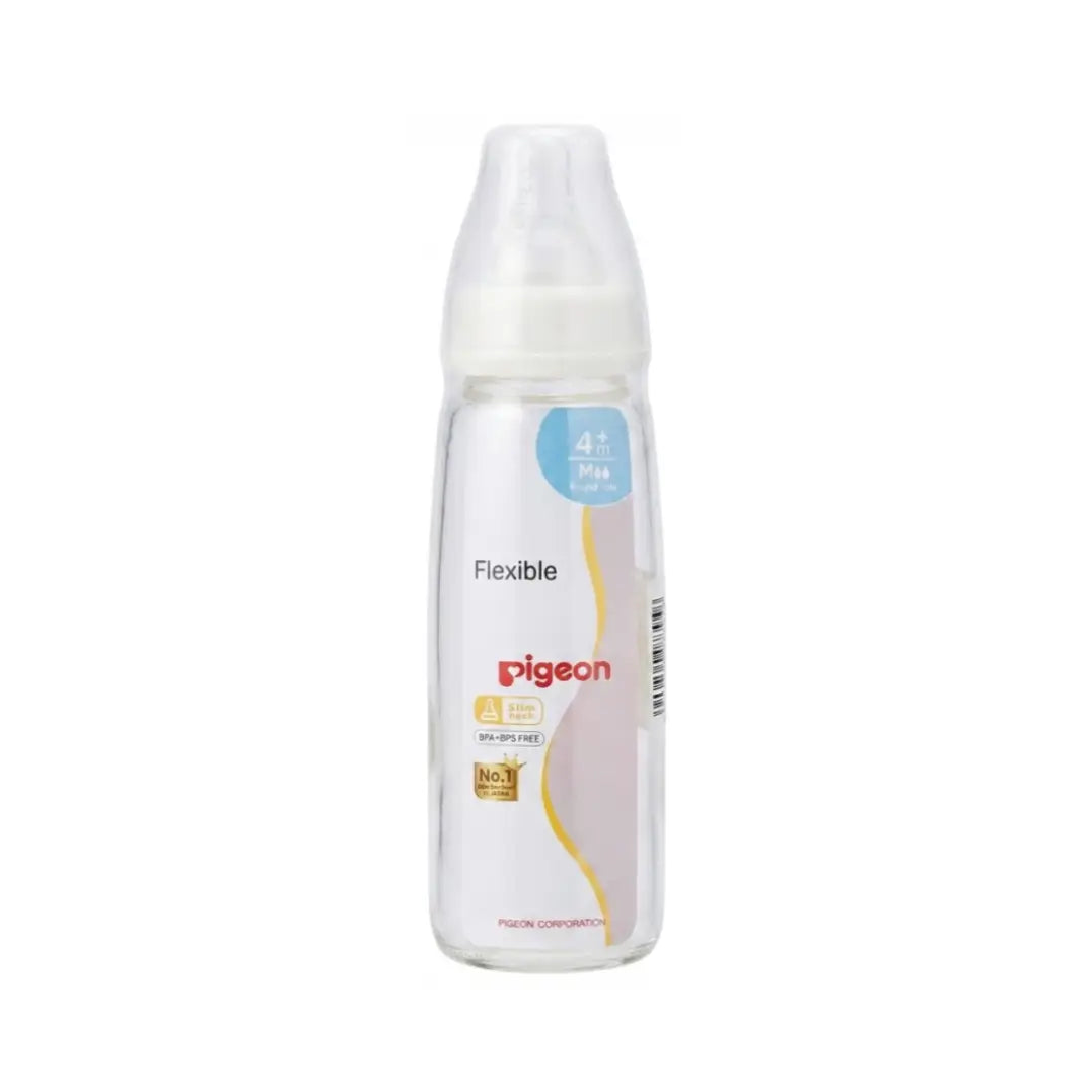 Pigeon Slim Neck Glass Nursing Bottle 240ml 4+ Months Round Hole M PA280-K8 – BPA-Free Baby Bottle with Silicone Nipple
