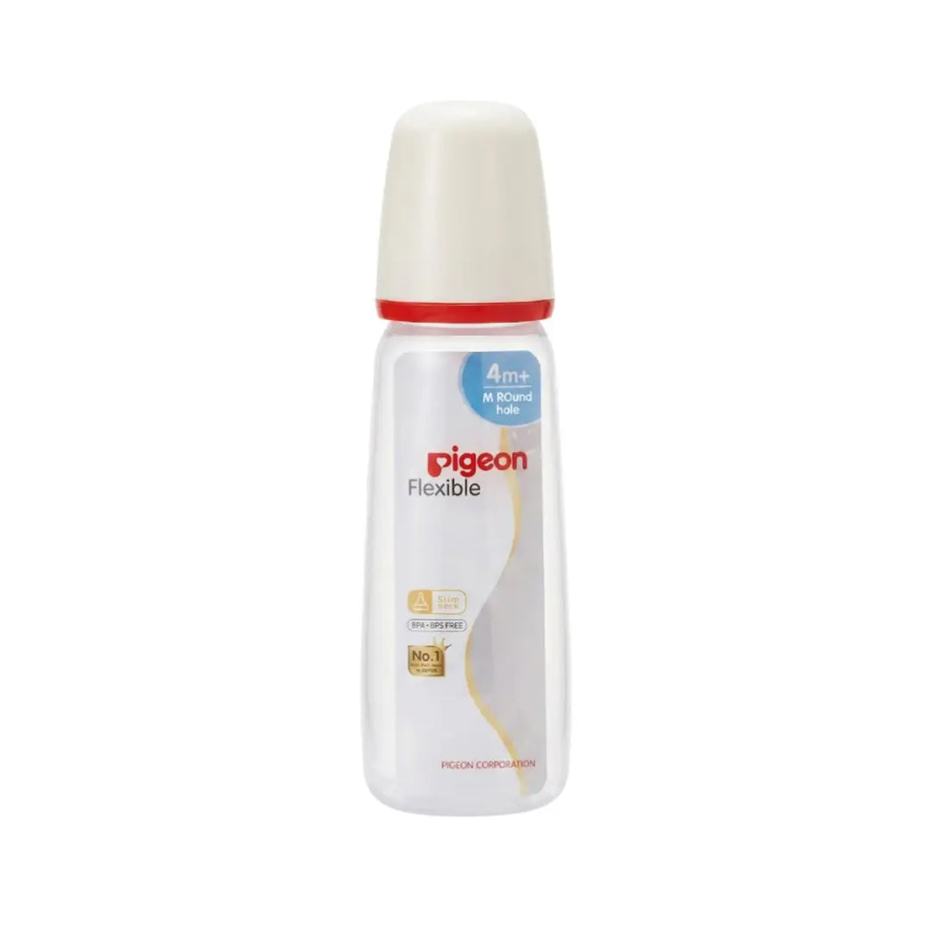 Pigeon Slim Neck Plastic Bottle 240ml 4+ Months Round Hole Medium PA26007 – BPA-Free Baby Feeding Bottle, Assorted Colors