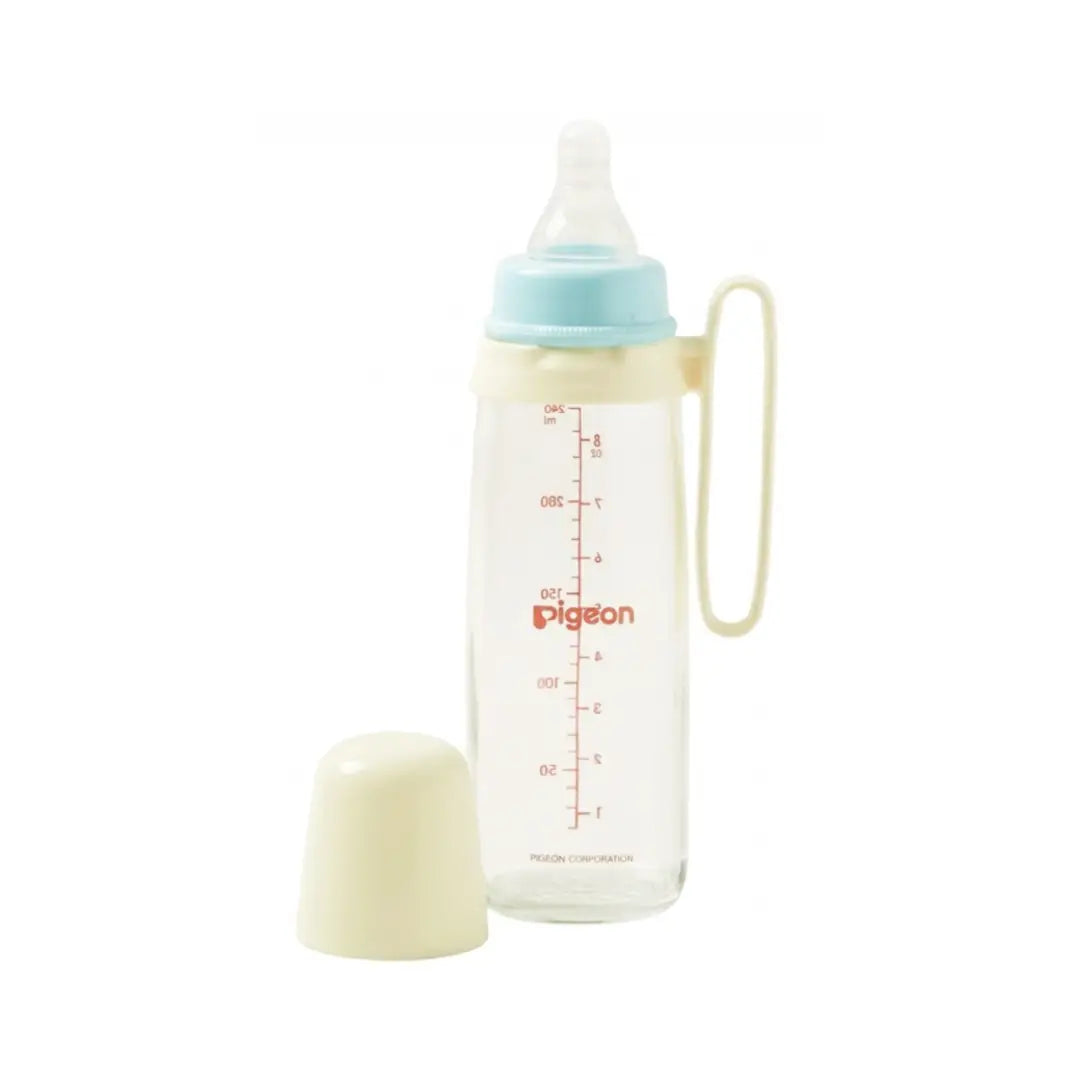 Pigeon Slim Neck Plastic Nursing Bottle with Handles 240ml 4+ Months Round Hole Medium PA26008 – BPA-Free Baby Feeding Bottle