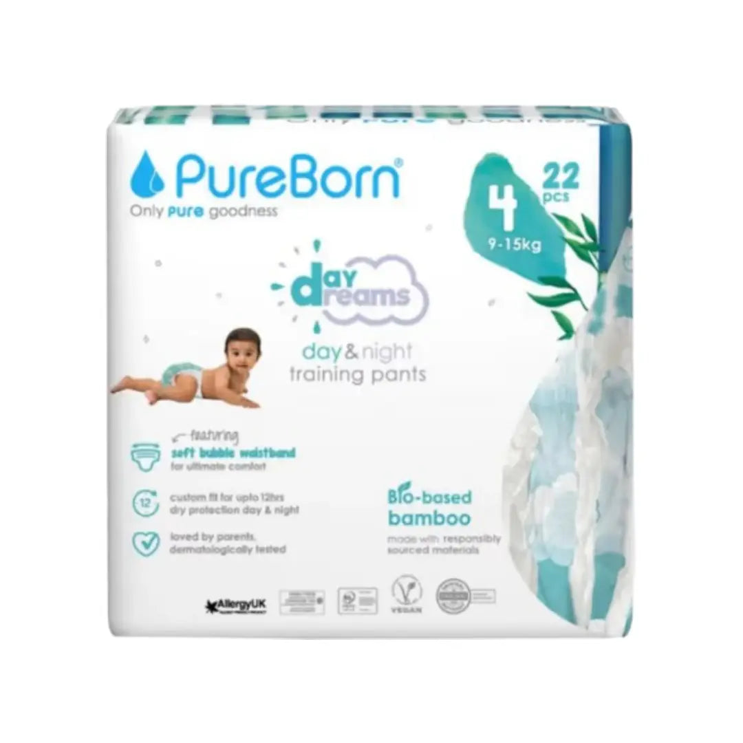 PureBorn Baby Pants Size 4 (9–15kg) 22s – Organic Bamboo Training Pants with 12-Hour Leak Protection