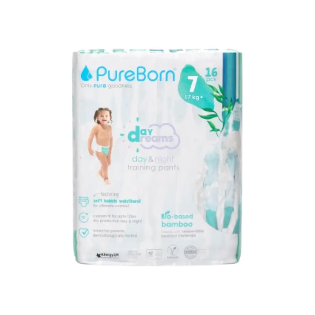 PureBorn Training Pants Size 7 (17kg+) 16s – Organic Bamboo Pull-Up Baby Pants with 12-Hour Leak Protection