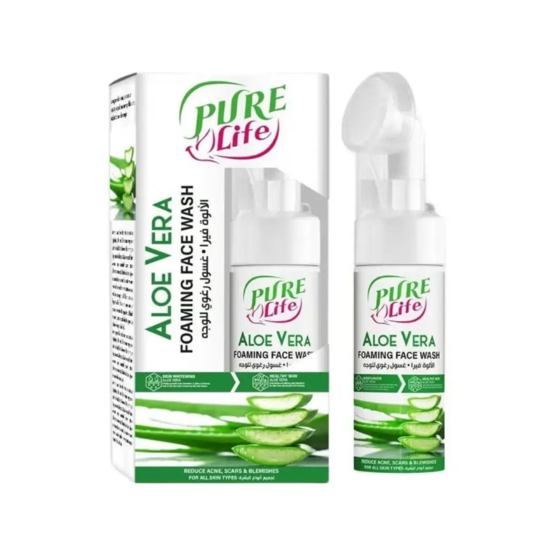Pure Life Aloe Vera Foaming Face Wash 150ml – Facial Cleanser with Silicone Brush