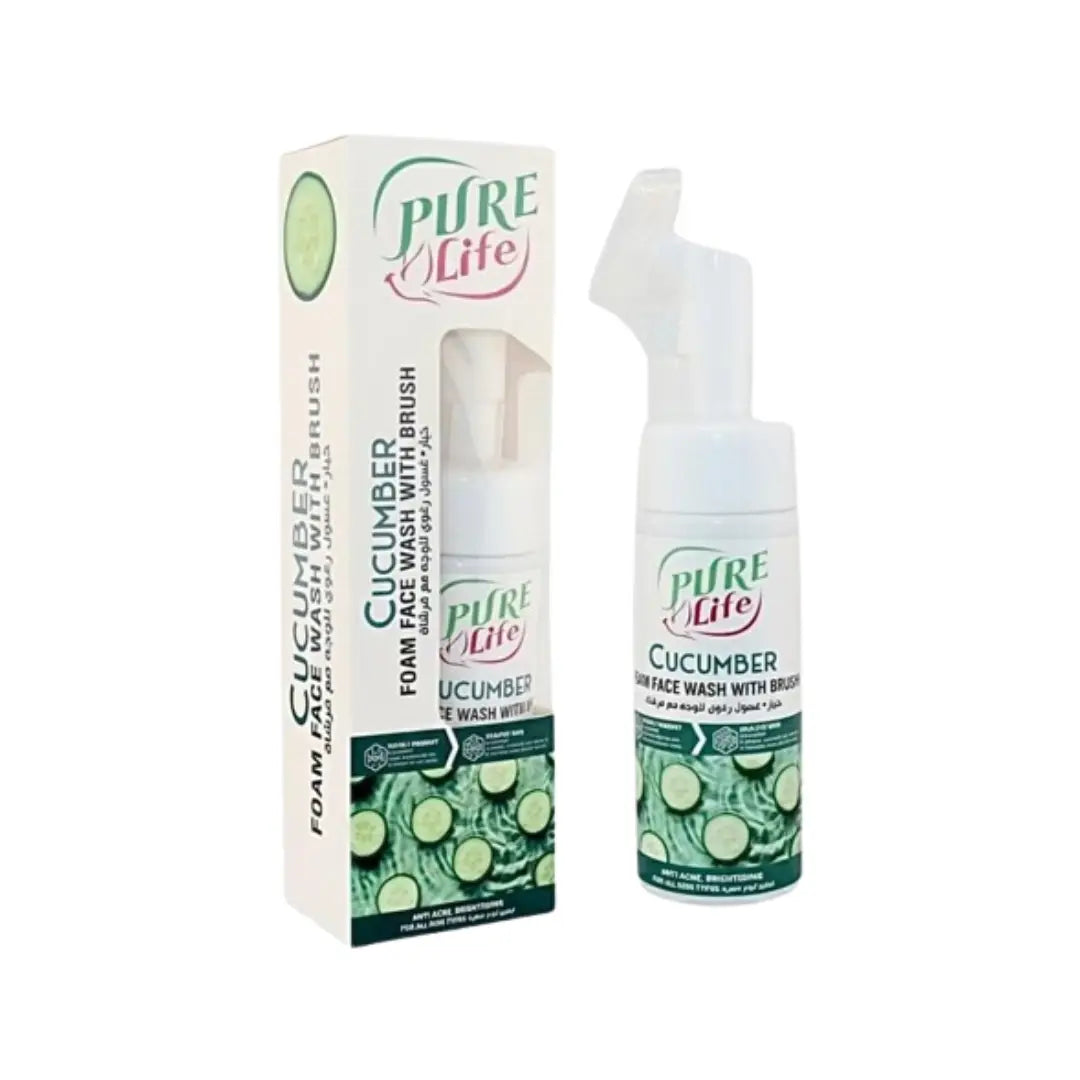 Pure Life Cucumber Foaming Face Wash 150ml – Facial Cleanser with Silicone Brush