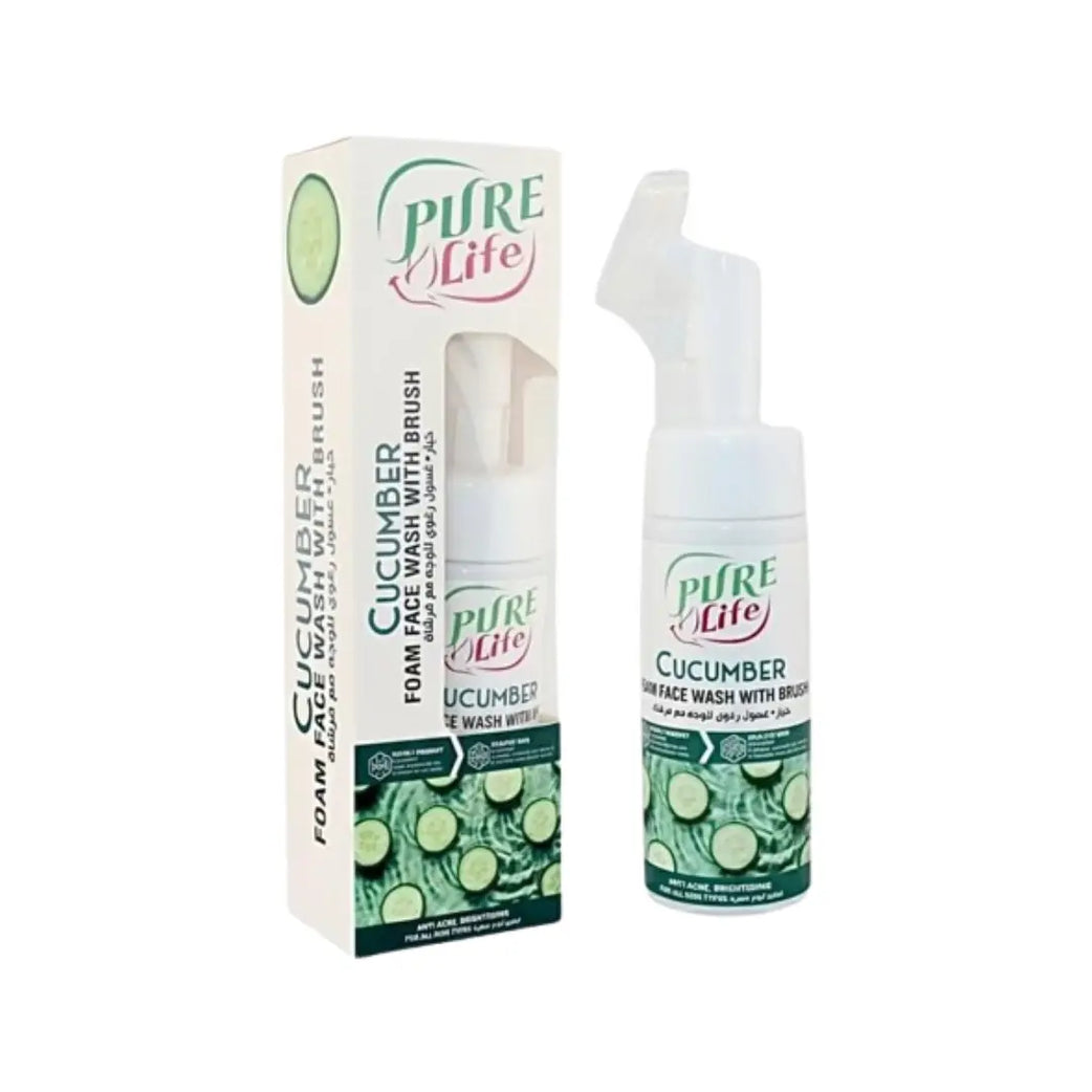 Pure Life Cucumber Foaming Face Wash 150ml – Facial Cleanser with Silicone Brush
