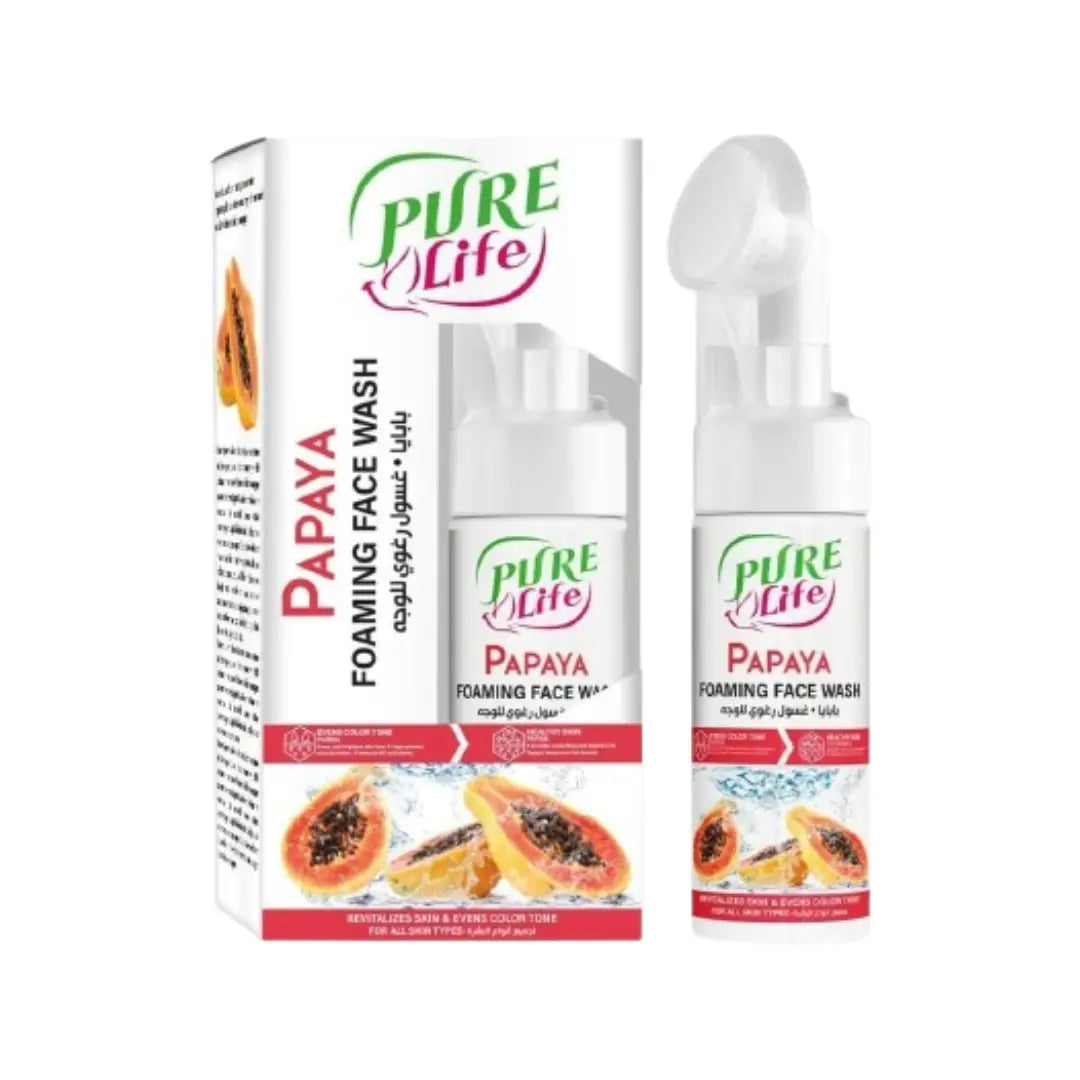 Pure Life Papaya Foaming Face Wash 150ml – Facial Cleanser with Silicone Brush