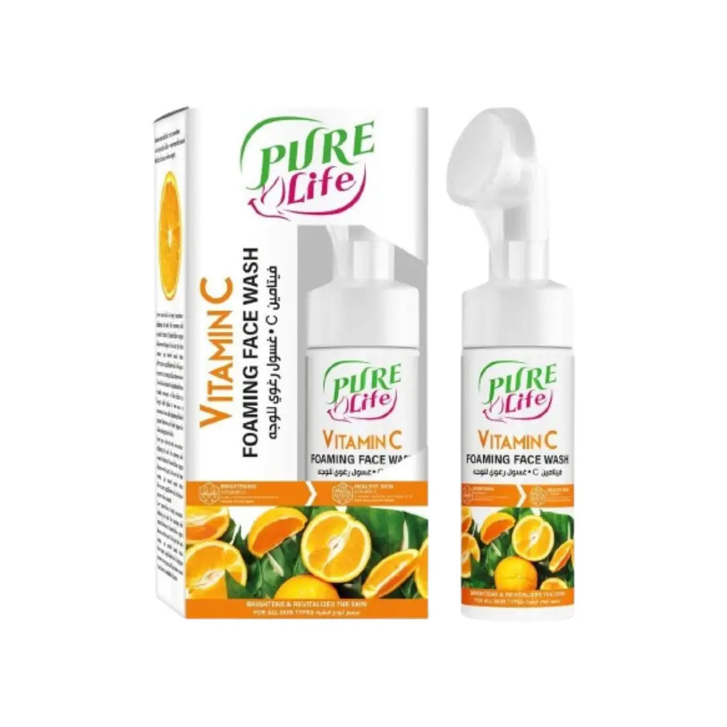 Pure Life Vitamin C Foaming Face Wash 150ml – Facial Cleanser with Silicone Brush