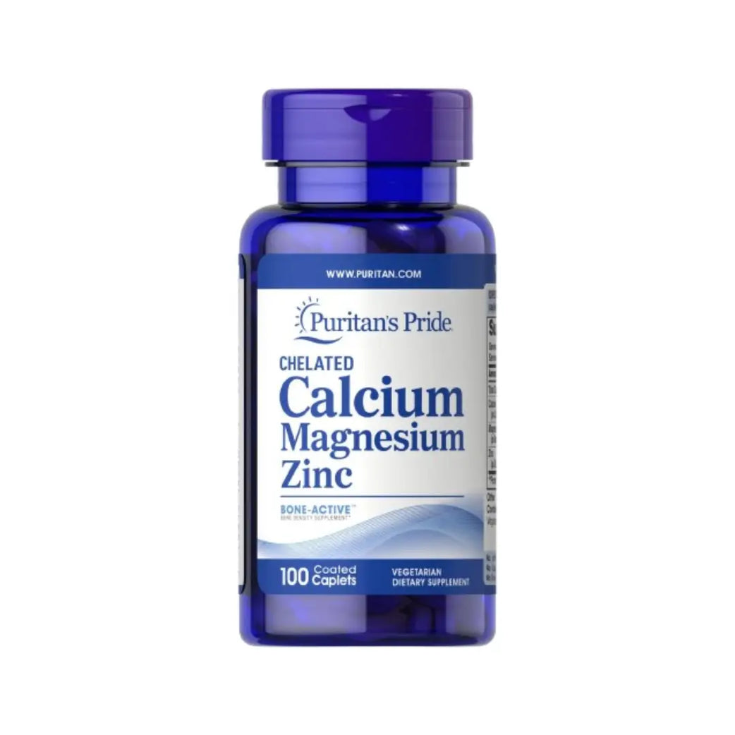 Puritan’s Pride Chelated Calcium Magnesium Zinc 100 Caplets for bone and immune health support
