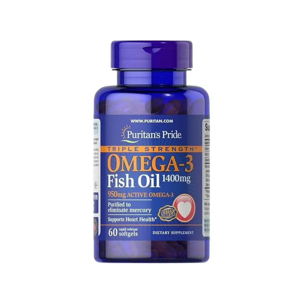 Puritan’s Pride Triple Strength Omega-3 Fish Oil 1400mg 60 Softgels for heart, brain, and joint health