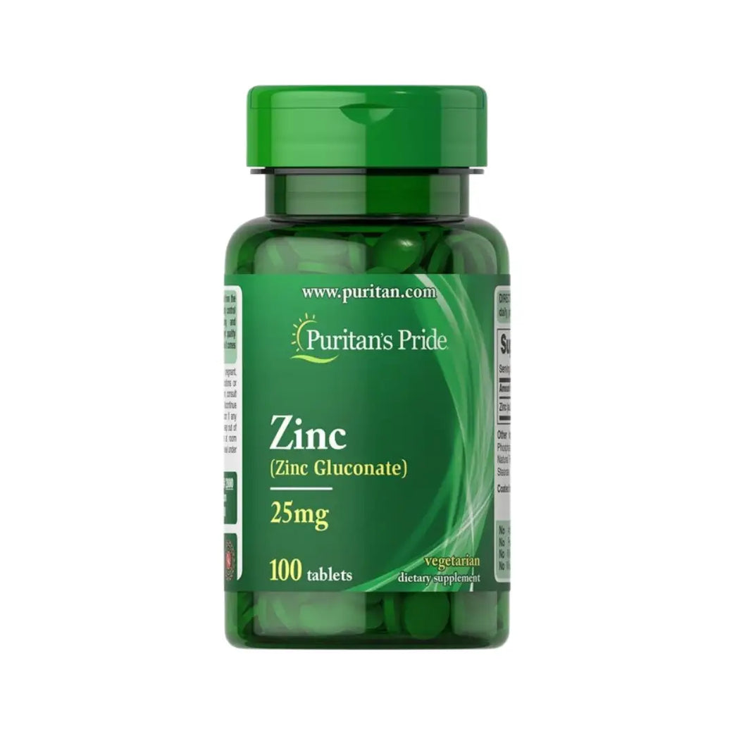 Puritan’s Pride Zinc Gluconate 25mg 100 Tablets for immune system support and overall wellness