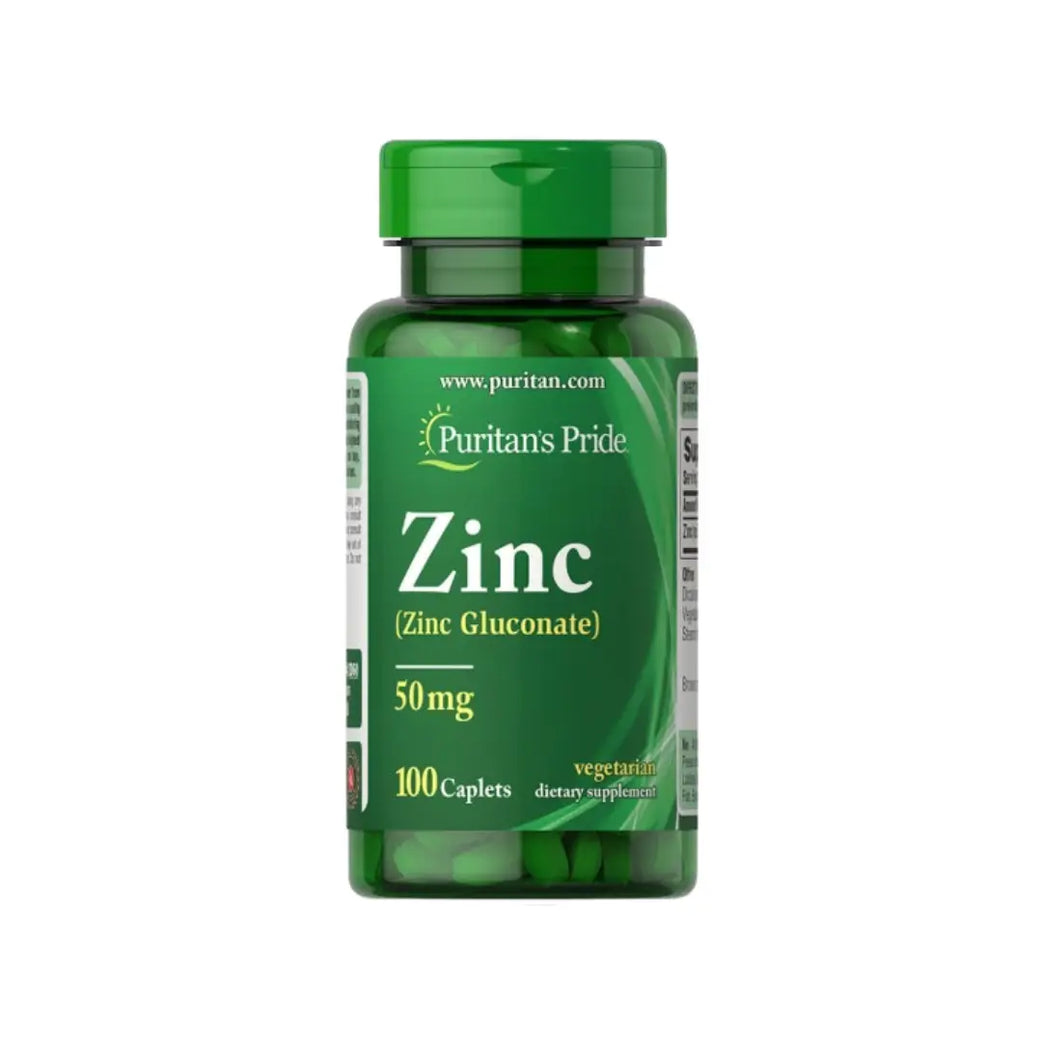 Puritan’s Pride Zinc Gluconate 50mg 100 Caplets for immune support and overall wellness