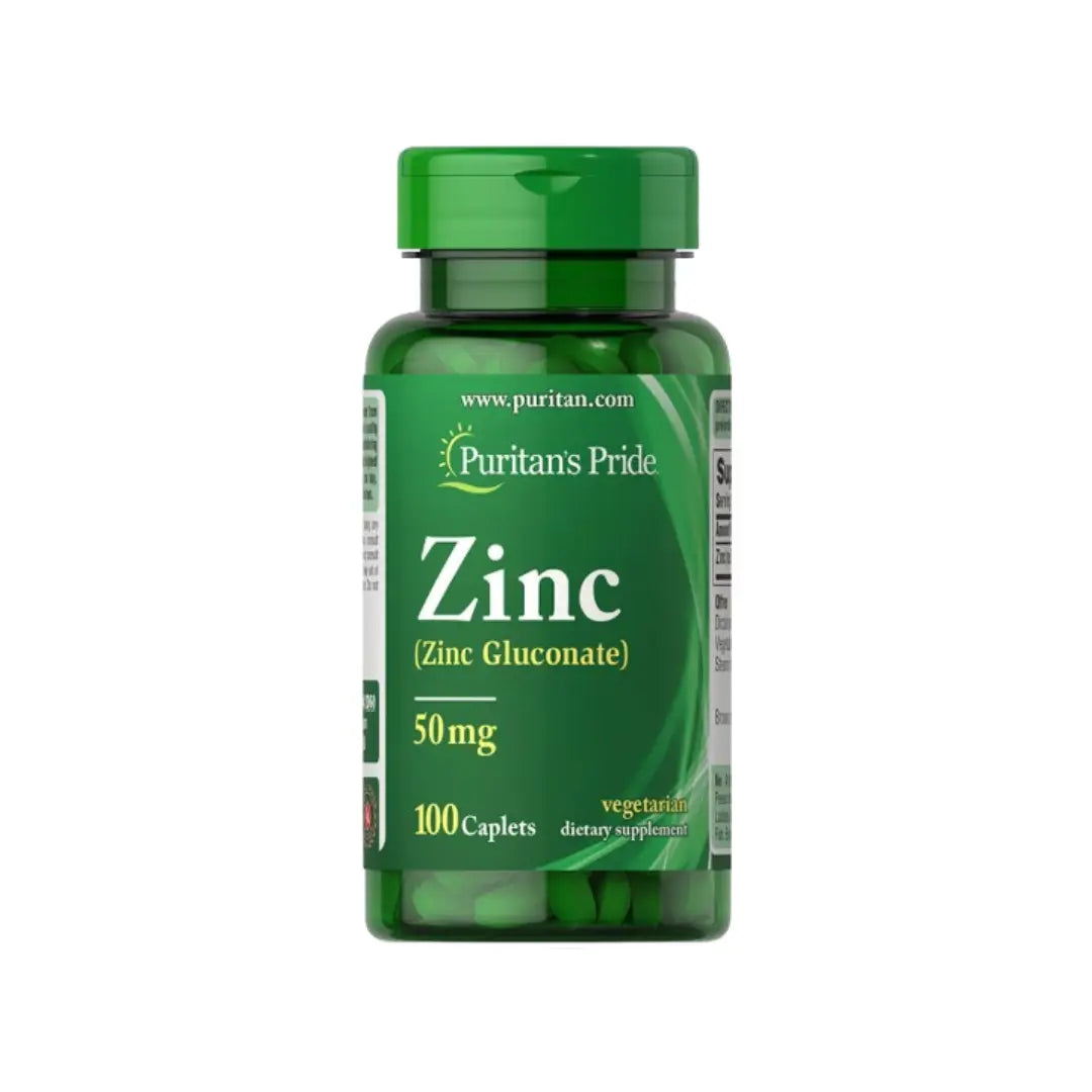Puritan’s Pride Zinc Gluconate 50mg 100 Caplets for immune support and overall wellness