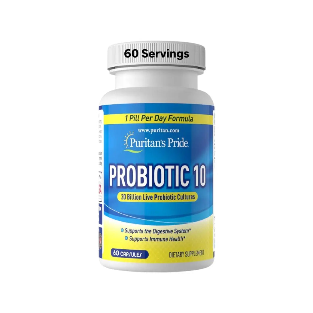 Puritan’s Pride Probiotic 10 20 Billion CFU Capsules 60s – Daily Digestive & Gut Health Support Supplement