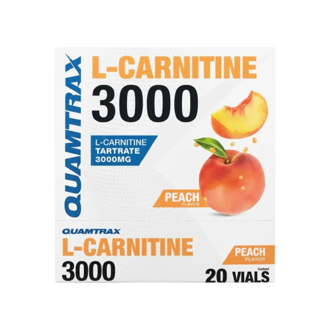 QUAMTRAX L-Carnitine Tartrate 3000mg Peach Vials 20s – Liquid Carnitine Supplement