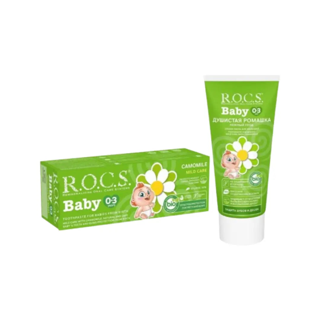 ROCS Baby Toothpaste 0–3 Years Chamomile Mild Care 45g | Fluoride-Free Infant Toothpaste | Gentle Gum Care