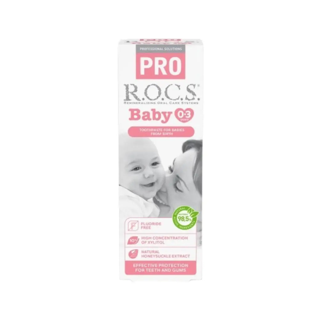 ROCS Baby PRO Toothpaste 0–3 Years 35ml | Fluoride-Free Infant Toothpaste | Gentle Natural Oral Care for Babies