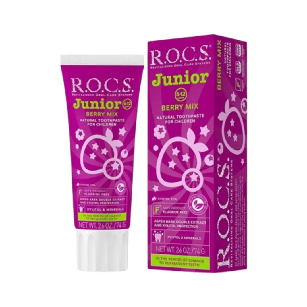 ROCS Junior Toothpaste 6–12 Years Berry Mix 60ml | Kids Fluoride-Free Toothpaste | Enamel Care & Cavity Protection