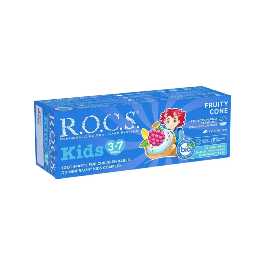 ROCS Kids Toothpaste Fruity Cone 3–7 Years 35ml | Fluoride-Free Children’s Toothpaste | Gentle Oral Care for Kids