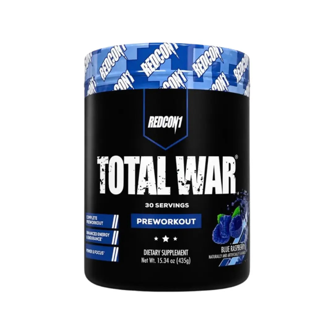 Redcon1 Total War Pre-Workout Blue Raspberry 435g (30 Servings) | High-Caffeine Energy & Workout Support Powder