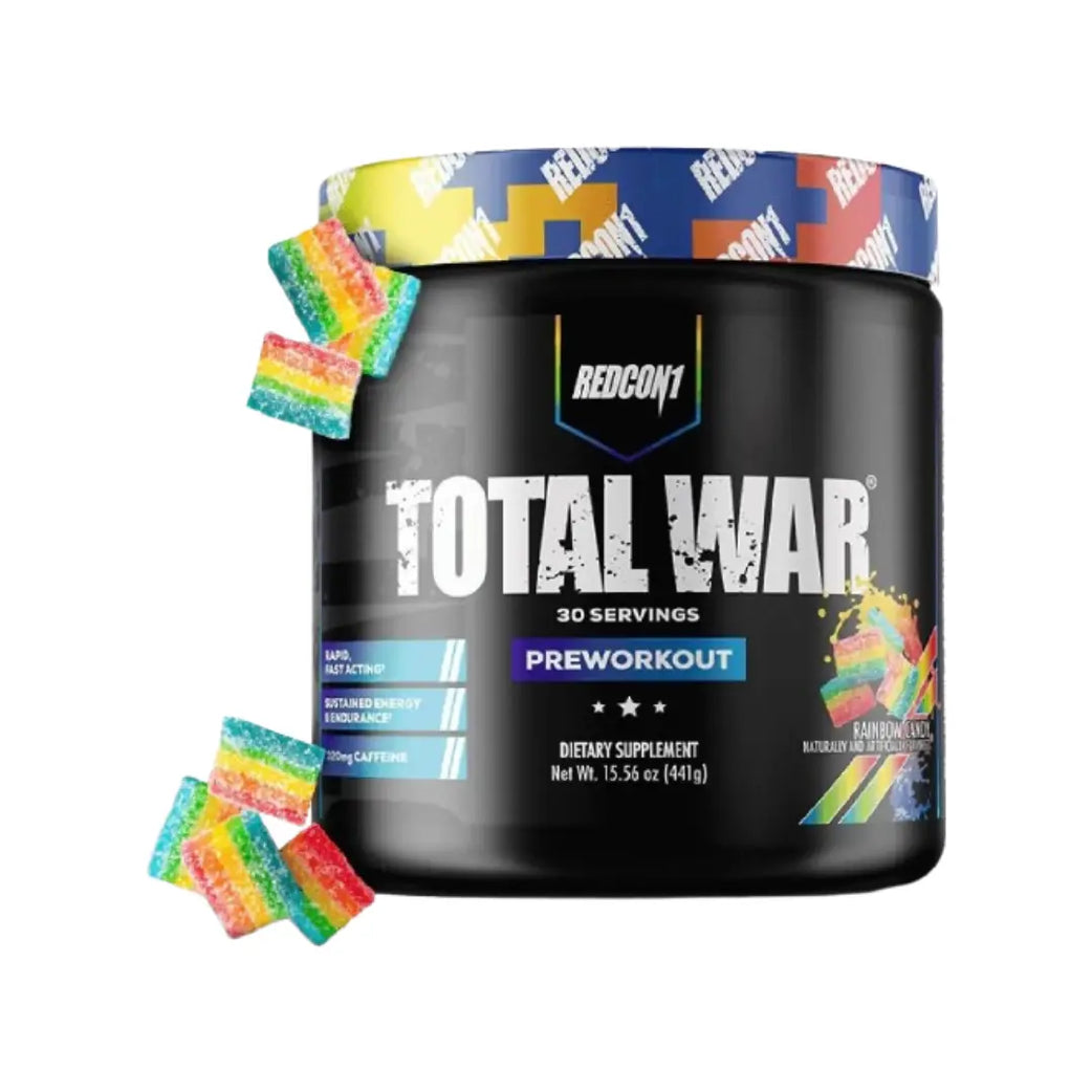 Redcon1 Total War Pre-Workout Rainbow Candy 441g (30 Servings) | Energy, Focus & Endurance Workout Powder