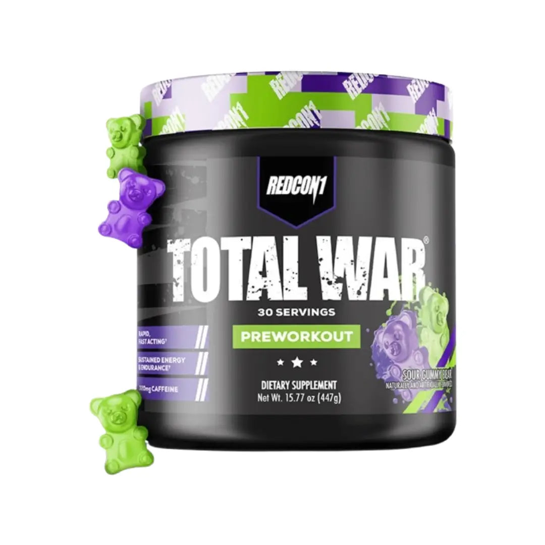 Redcon1 Total War Pre-Workout Sour Gummy Bear 447g (30 Servings) | Energy, Focus & Endurance Workout Powder