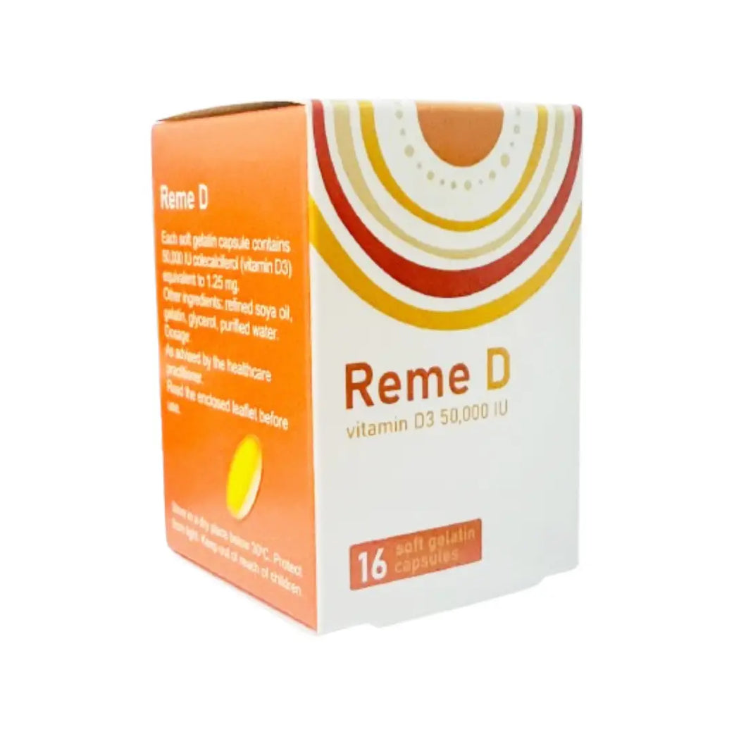 Reme D Vitamin D3 50000IU Capsules 16s – High Strength Vitamin D Supplement for Bone & Immune Support