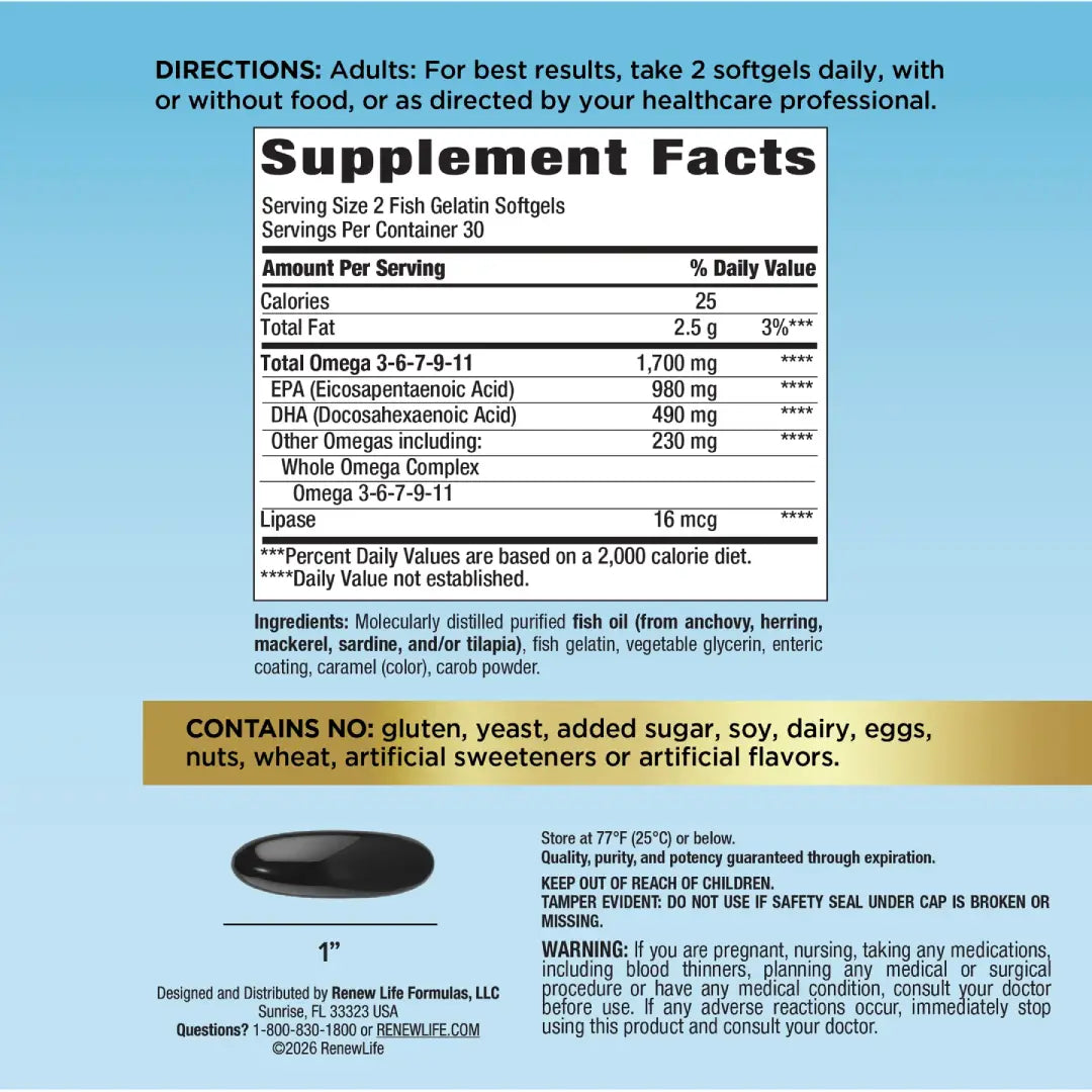 RenewLife Norwegian Gold Critical Omega Softgels 60s – Omega-3 Fish Oil Supplement