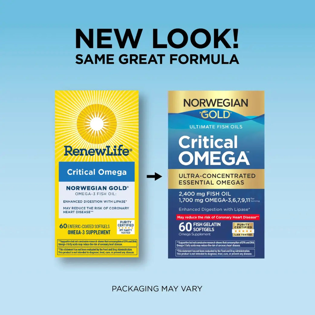 RenewLife Norwegian Gold Critical Omega Softgels 60s – Omega-3 Fish Oil Supplement