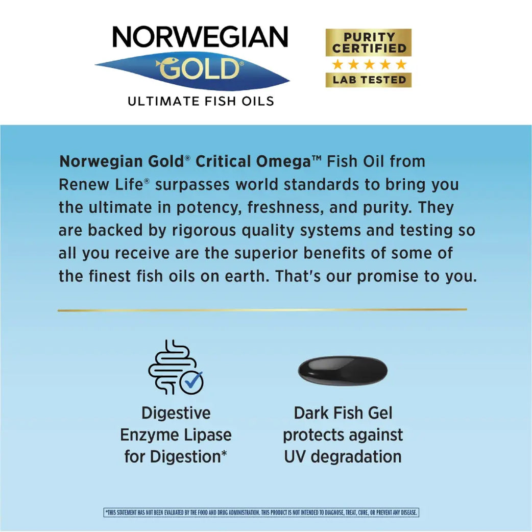 RenewLife Norwegian Gold Critical Omega Softgels 60s – Omega-3 Fish Oil Supplement
