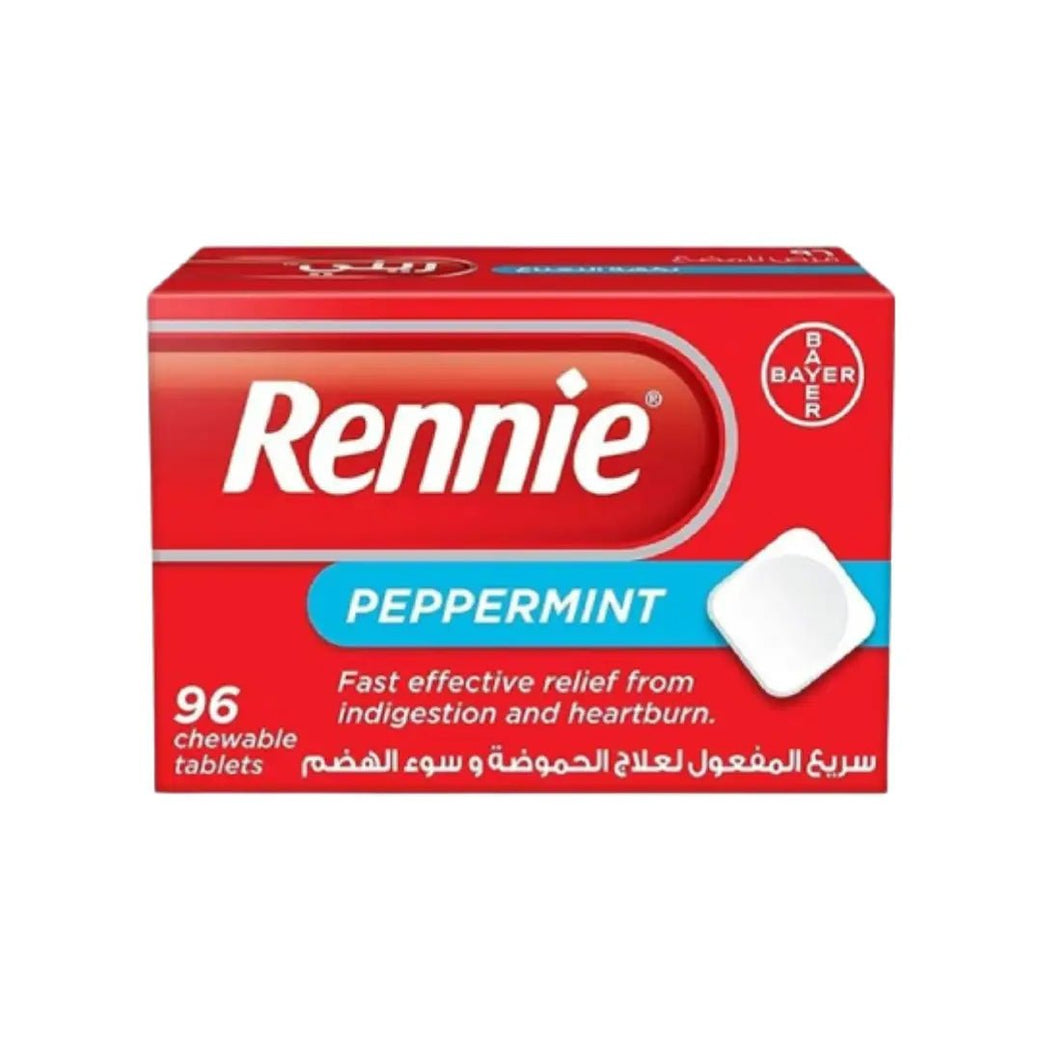 Rennie Peppermint Chewable Tablets 96s for heartburn relief and digestion support