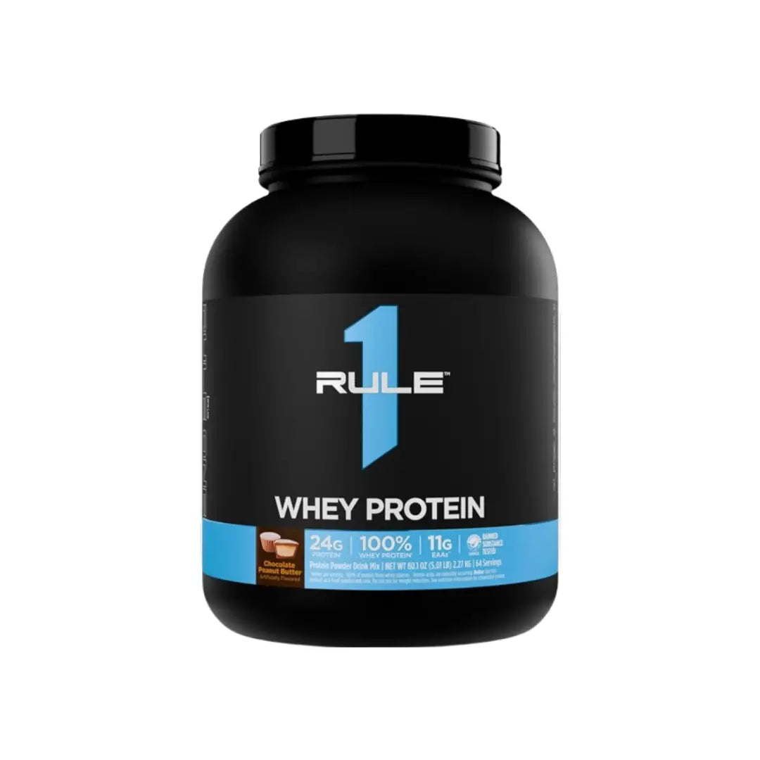 Rule 1 Whey Blend 5lb Chocolate Peanut Butter protein powder tub