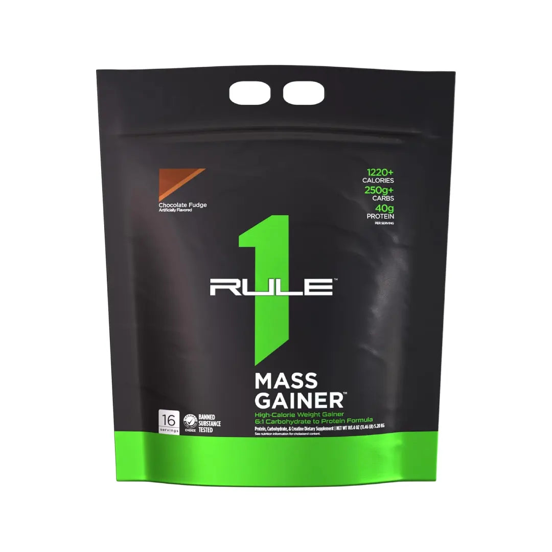 Rule 1 Mass Gainer 11.46lb Chocolate Fudge – Weight Gainer Powder, 16 Servings