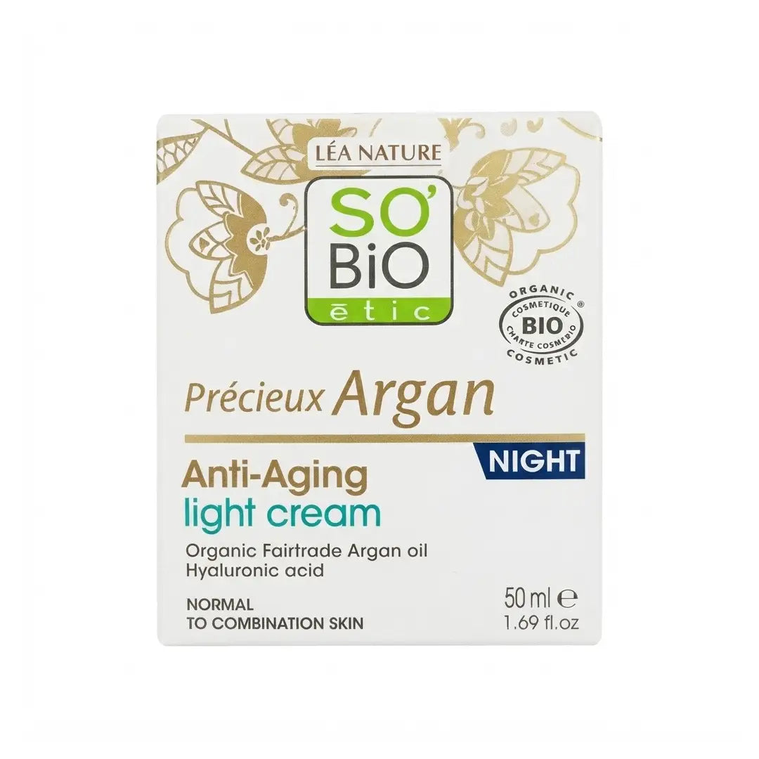 SO'BiO étic Anti Aging Light Night Cream 50ml – Organic Argan Oil & Hyaluronic Acid
