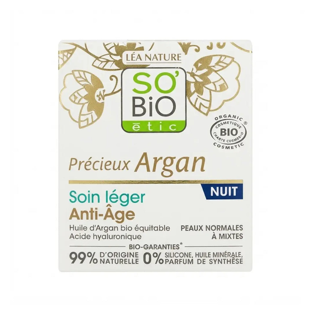 SO'BiO étic Anti Aging Light Night Cream 50ml – Organic Argan Oil & Hyaluronic Acid