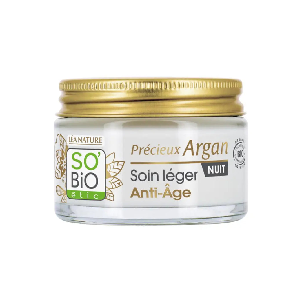 SO'BiO étic Anti Aging Light Night Cream 50ml – Organic Argan Oil & Hyaluronic Acid