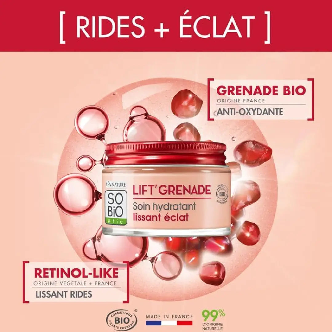 SO'BiO étic Lift Smooth + Glow Cream 50ml – Organic Pomegranate Radiance Moisturizer