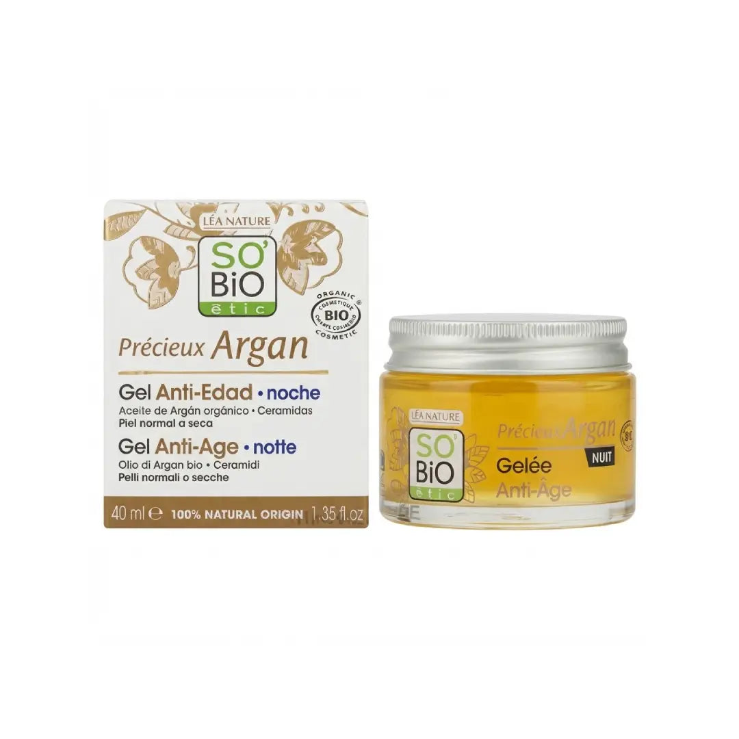 SO'BiO étic Anti Aging Night Gel 50ml – Organic Argan Oil & Ceramides Night Face Gel