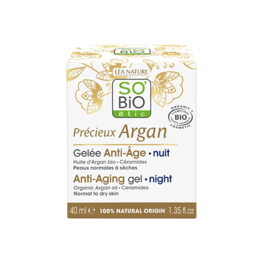 SO'BiO étic Anti Aging Night Gel 50ml – Organic Argan Oil & Ceramides Night Face Gel