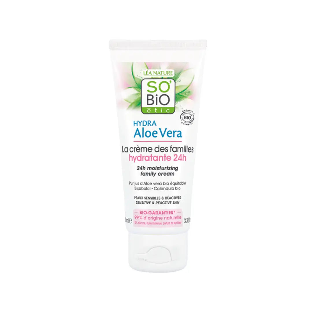 SO'BiO étic Hydrating Aloe Vera 24H Cream 100ml – Organic Moisturizing Face & Body Cream