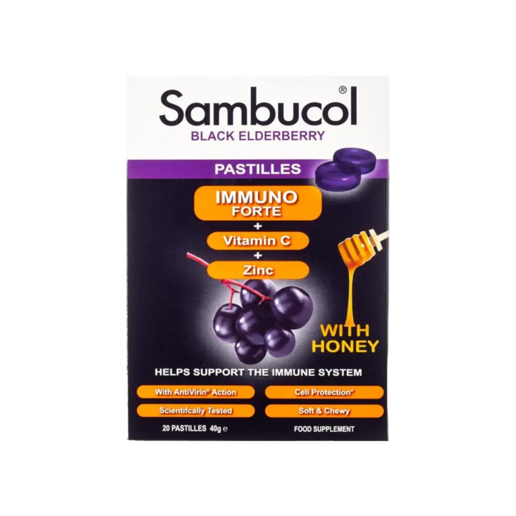 Sambucol Immuno Forte Vitamin C+Zinc Black Elderberry Pastilles 20s