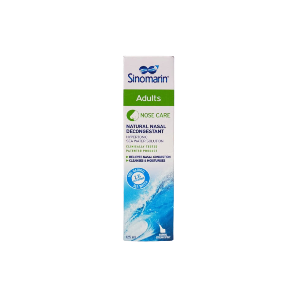 Sinomarin Adult 2.3% Nose Care Spray 125ml hypertonic seawater nasal spray for nasal cleansing and congestion relief.