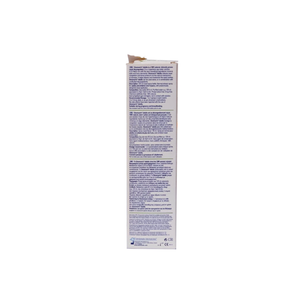 Sinomarin Adult 2.3% Nose Care Spray 125ml hypertonic seawater nasal spray for nasal cleansing and congestion relief.